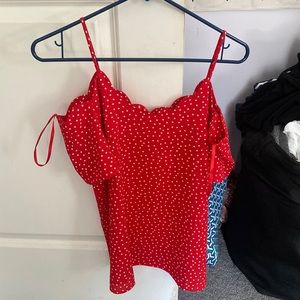 Red polka dot tank top w/ half sleeve